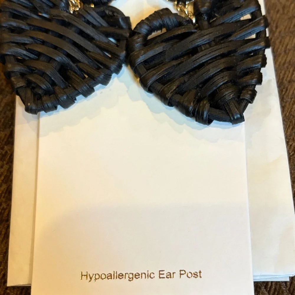 J. Crew Black Woven Heart Statement Earrings/NWT - Picture 5 of 12